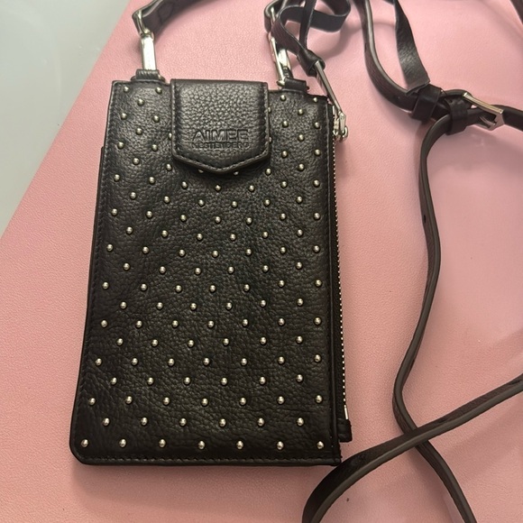 Aimee Kestenberg Phone Crossbody Case RFID Protection Black Silver Studded - Picture 1 of 4